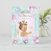 Invitation Princesse Baby shower Turquoise rose Lilac Floral (Debout devant)