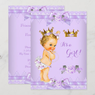 Invitation Princesse Baby shower Violet Rose Lace Blonde Girl
