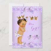 Invitation Princesse Baby shower violet Rose Lace Brunette (Devant)