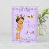 Invitation Princesse Baby shower violet Rose Lace Brunette (Debout devant)