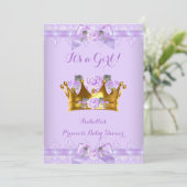 Invitation Princesse Baby shower Violet Rose Lavande Dentelle (Debout devant)
