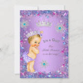 Invitation Princesse Baby shower violet Turquoise Blonde rose (Devant)