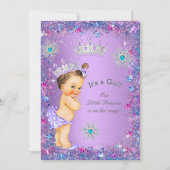 Invitation Princesse Baby shower violet Turquoise rose bleu (Devant)