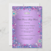 Invitation Princesse Baby shower violet Turquoise rose bleu (Dos)