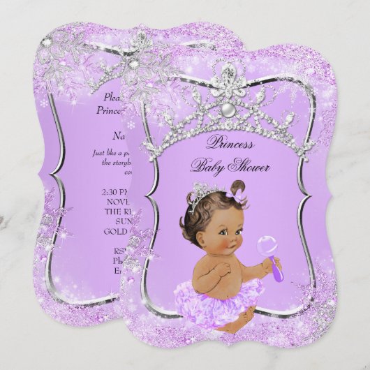Invitation Princesse Baby shower Wonderland Lilac Brunette (Devant / Derrière)