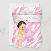 Invitation Princesse Baby shower Zebra Rose Brunette Girl (Devant)