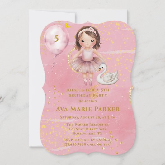 Invitation Princesse Ballerina Blush Pink Gold fête d'anniver (Devant)