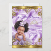 Invitation Princesse Bébé Fille de Fête de Naissance Or Viole (Devant)