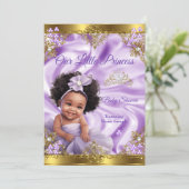 Invitation Princesse Bébé Fille de Fête de Naissance Or Viole (Debout devant)