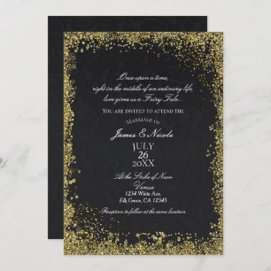 Invitation Princesse Black Damask Élégant Mariage de livre d'