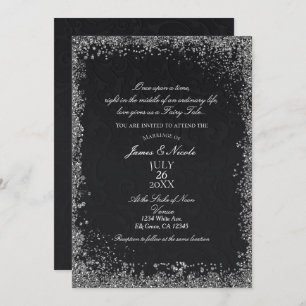 Invitation Princesse Black Damask Élégant Mariage de livre d'