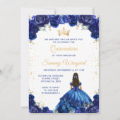 Invitation Princesse Bleu foncé Floral Quinceañera (Devant)