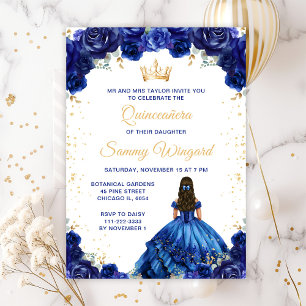 Invitation Princesse Bleu foncé Floral Quinceañera