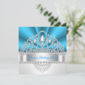 Invitation Princesse Bleue Blanc Diamant Tiara fête d'anniver (Debout devant)