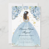 Invitation Princesse Bleue Chic et Blanc Anniversaire (Devant)
