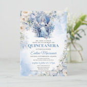 Invitation Princesse Bleue Dusty avec fleurs et Tiara (Debout devant)