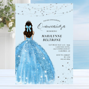 Invitation Princesse Bleue et Argent Quinceañera