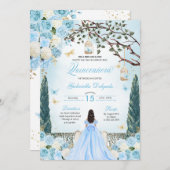 Invitation Princesse Bleue Lumière Jardin enchanté Quinceaner (Devant / Derrière)