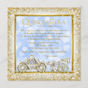 Invitation Princesse bleue Quinceanera de Cendrillon d'or