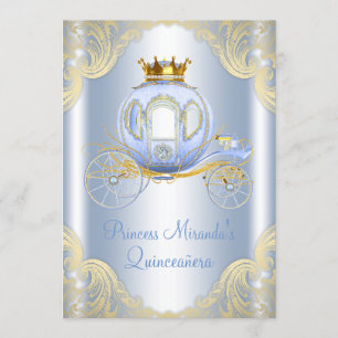 Invitation Princesse bleue Quinceanera d'or de Cendrillon