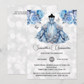 Invitation princesse bleue Quinceañera imaginaire lune rose (Devant / Derrière)