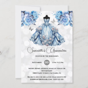 Invitation princesse bleue Quinceañera imaginaire lune rose