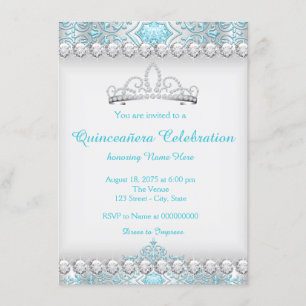 Invitation Princesse bleue turquoise Quinceanera de diadème