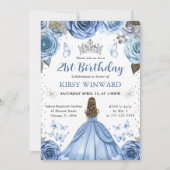 Invitation Princesse Blonde Anniversaire Robe Bleue (Devant)