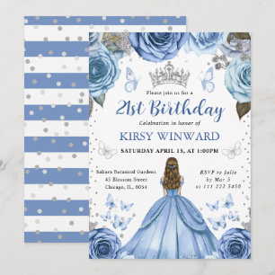 Invitation Princesse Blonde Anniversaire Robe Bleue