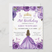 Invitation Princesse Blonde Anniversaire Robe Violette (Devant)