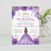 Invitation Princesse Blonde Anniversaire Robe Violette (Debout devant)