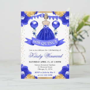 Invitation Princesse Blonde en Robe Bleue pour Quinceanera