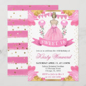 Invitation Princesse Blonde Robe Rose Douze Ans (Devant / Derrière)