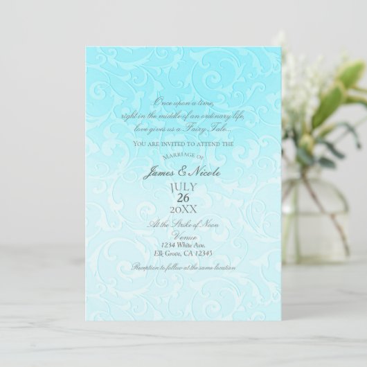 Invitation Princesse Blue Elegant Storybook Mariage (Debout devant)
