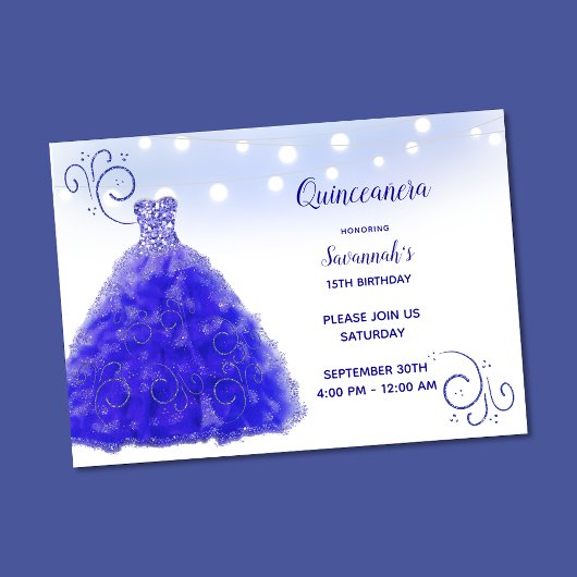 Invitation Princesse Blue Gown Lights Quinceanera