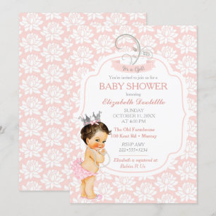 Invitation Princesse Blush Rose et Argent Baby Girl