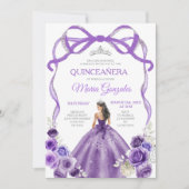 Invitation Princesse Bow pourpre Couronne argent fille Quince (Devant)