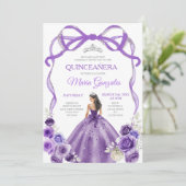 Invitation Princesse Bow pourpre Couronne argent fille Quince (Debout devant)