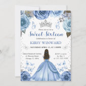 Invitation Princesse Brune Robe Bleue 16 Ans Douce (Devant)