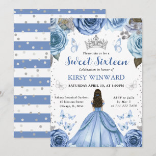 Invitation Princesse Brune Robe Bleue 16 Ans Douce