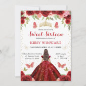 Invitation Princesse Brune Robe Rouge Sweet 16 (Devant)