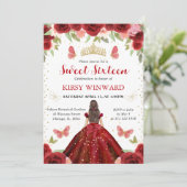 Invitation Princesse Brune Robe Rouge Sweet 16 (Debout devant)