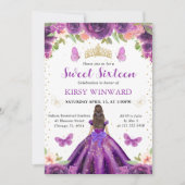 Invitation Princesse Brune Robe Violette 16 Ans Douce (Devant)
