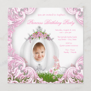 Invitation Princesse Carrosse Photo Anniversaire Blanc