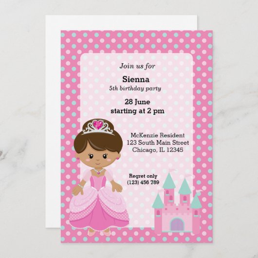 Invitation Princesse & Château (Devant / Derrière)