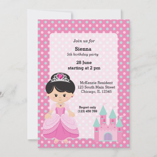 Invitation Princesse & Château (Devant)