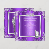 Invitation Princesse Chaussures à Talons Hauts Argent Violet (Devant / Derrière)