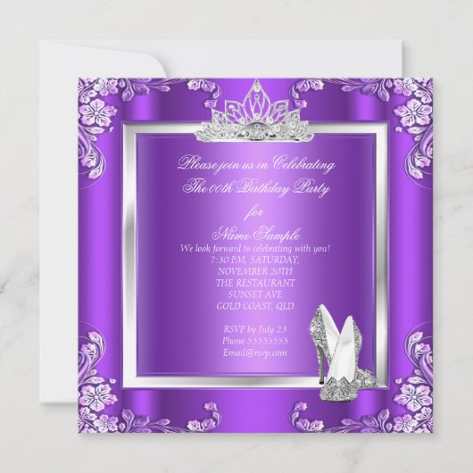Invitation Princesse Chaussures à Talons Hauts Argent Violet (Devant)