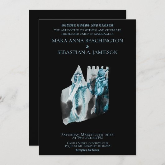 Invitation *~* Princesse Chevalier Mariage Château Médiéval (Devant / Derrière)