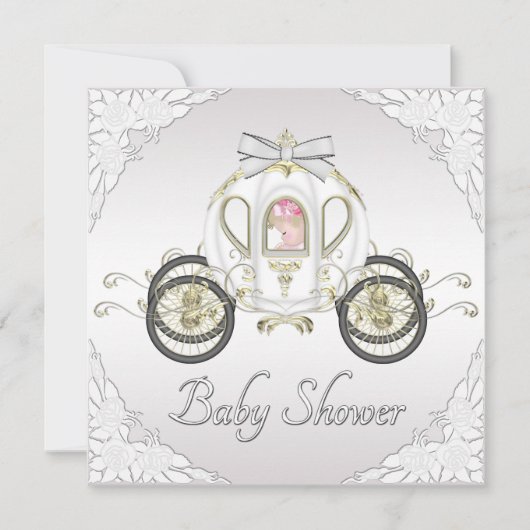 Invitation Princesse Coach et baby shower de blanc de roses (Devant)